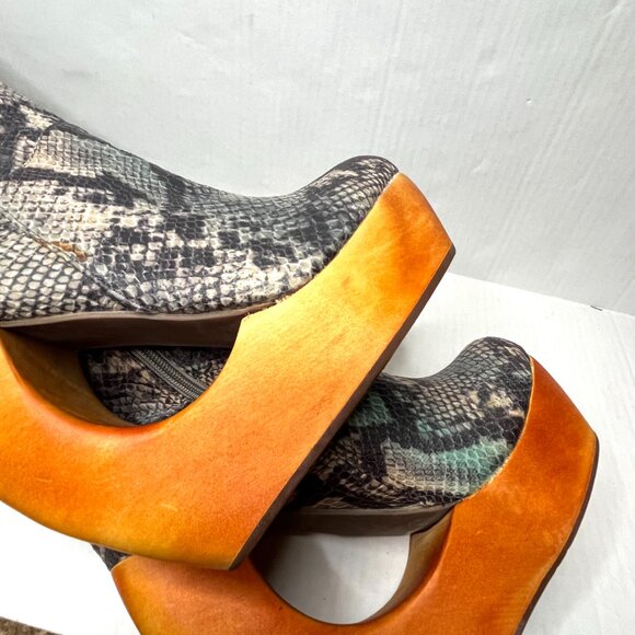 Jeffrey Campbell Rockferry Boots Size 7 Blue Snakeskin Brown Platform Knee High - Picture 11 of 17